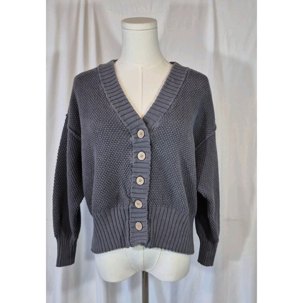Free People Beach Hailee Cardi Charcoal Gray Cotton Sweater XS - Picture 2 of 10